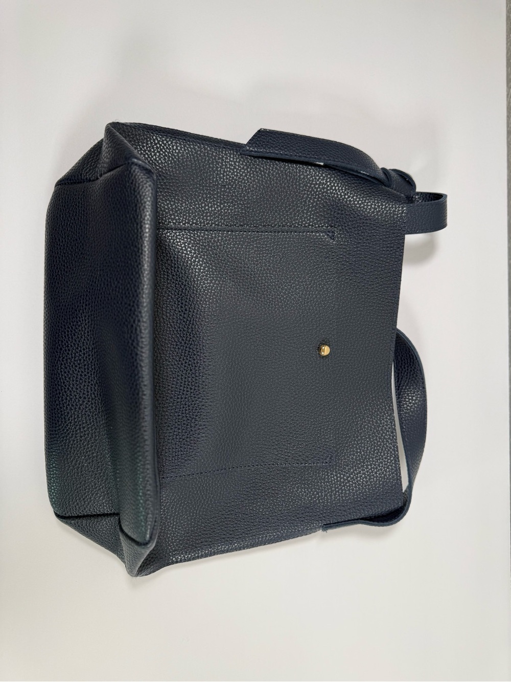 Navy Blue Pebbled Faux Leather Shoulder Bag Purse With Gold Snap Closure